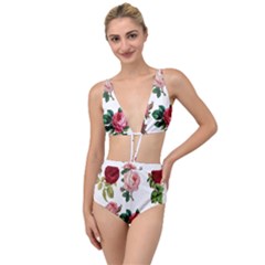 Roses-white Tied Up Two Piece Swimsuit by nateshop