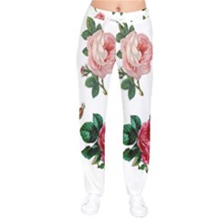 Roses-white Women Velvet Drawstring Pants by nateshop