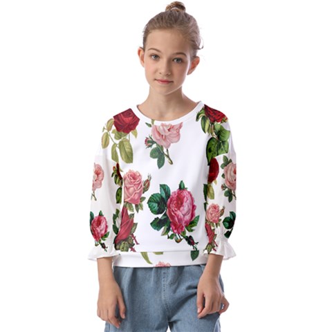 Roses-white Kids  Cuff Sleeve Top by nateshop