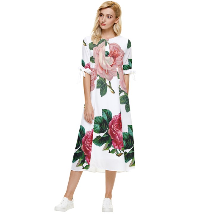 Roses-white Bow Sleeve Chiffon Midi Dress