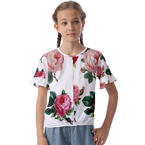 Roses-white Kids  Cuff Sleeve Scrunch Bottom T-shirt by nateshop