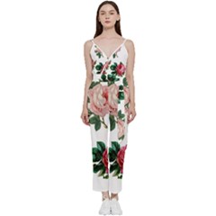 Roses-white V-neck Camisole Jumpsuit by nateshop