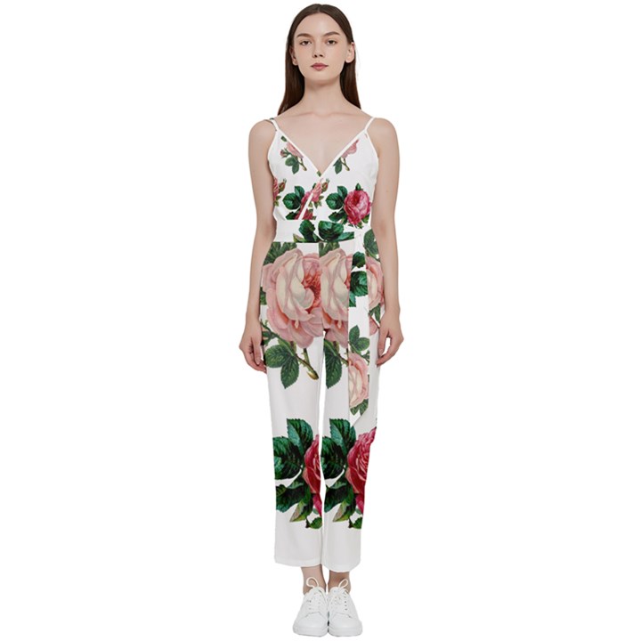 Roses-white V-Neck Camisole Jumpsuit