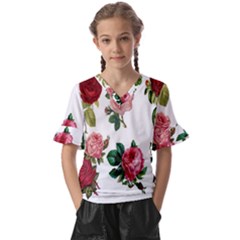 Roses-white Kids  V-neck Horn Sleeve Blouse by nateshop