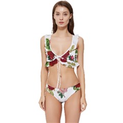 Roses-white Low Cut Ruffle Edge Bikini Set by nateshop