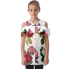 Roses-white Fold Over Open Sleeve Top by nateshop