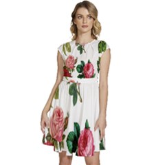 Roses-white Cap Sleeve High Waist Dress by nateshop