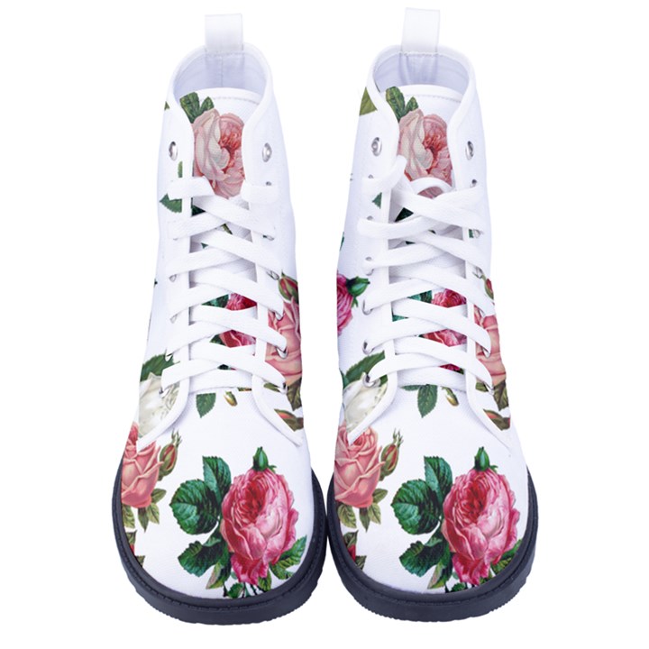 Roses-white Women s High-Top Canvas Sneakers