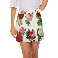 Roses-white Mini Front Wrap Skirt by nateshop