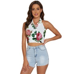 Roses-white Backless Halter Cami Shirt by nateshop