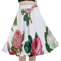 Roses-white A-line Full Circle Midi Skirt With Pocket by nateshop