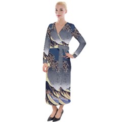 The Great Wave Off Kanagawa Japan Japanese Waves Velvet Maxi Wrap Dress by pakminggu