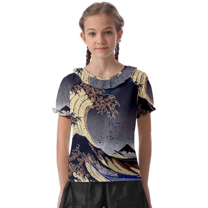 The Great Wave Off Kanagawa Japan Japanese Waves Kids  Frill Chiffon Blouse