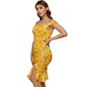 Water-gold Off Shoulder Ruffle Split Hem Bodycon Dress View2