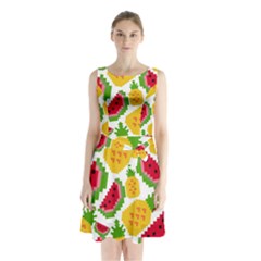 Watermelon -12 Sleeveless Waist Tie Chiffon Dress by nateshop