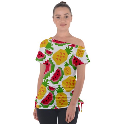 Watermelon -12 Off Shoulder Tie-up T-shirt by nateshop