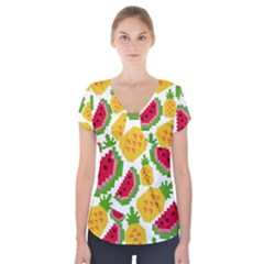 Watermelon -12 Short Sleeve Front Detail Top by nateshop