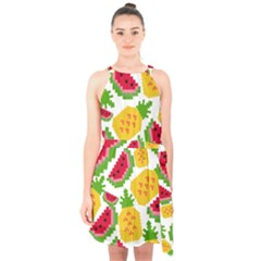 Watermelon -12 Halter Collar Waist Tie Chiffon Dress by nateshop