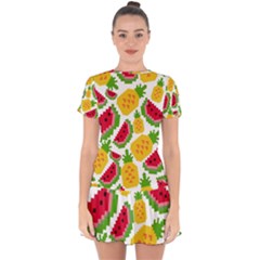 Watermelon -12 Drop Hem Mini Chiffon Dress by nateshop