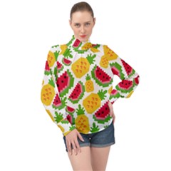 Watermelon -12 High Neck Long Sleeve Chiffon Top by nateshop