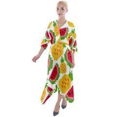 Watermelon -12 Quarter Sleeve Wrap Front Maxi Dress by nateshop