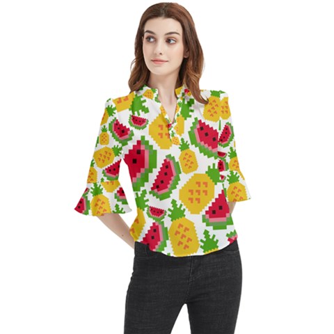 Watermelon -12 Loose Horn Sleeve Chiffon Blouse by nateshop