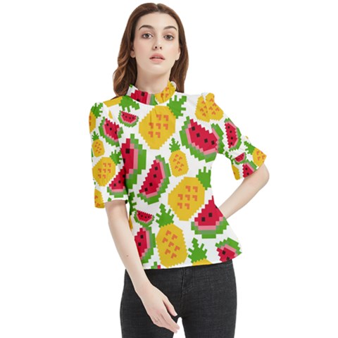 Watermelon -12 Frill Neck Blouse by nateshop