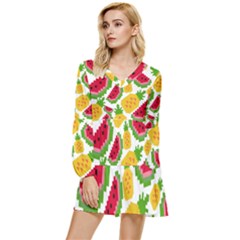 Watermelon -12 Tiered Long Sleeve Mini Dress by nateshop