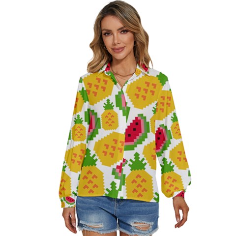 Watermelon -12 Women s Long Sleeve Button Up Shirt by nateshop