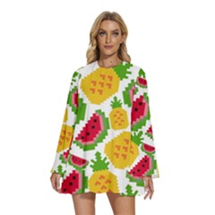 Watermelon -12 Round Neck Long Sleeve Bohemian Style Chiffon Mini Dress by nateshop