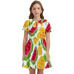 Watermelon -12 Kids  Bow Tie Puff Sleeve Dress by nateshop