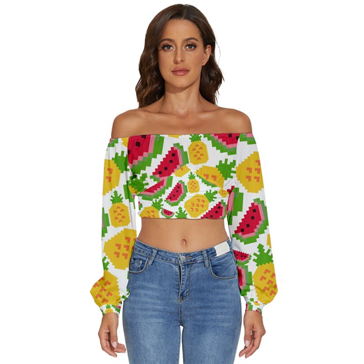 Watermelon -12 Long Sleeve Crinkled Weave Crop Top