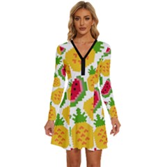 Watermelon -12 Long Sleeve Deep V Mini Dress  by nateshop