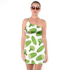 Vegetable Pattern With Composition Broccoli One Shoulder Ring Trim Bodycon Dress by pakminggu