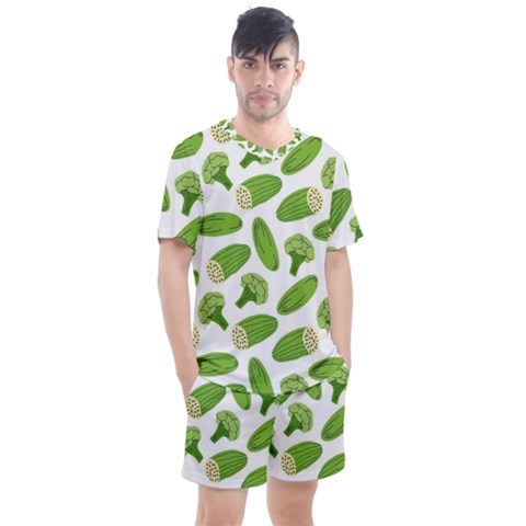 Vegetable Pattern With Composition Broccoli Men s Mesh T-shirt And Shorts Set by pakminggu