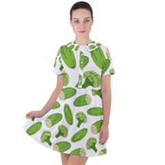 Vegetable Pattern With Composition Broccoli Short Sleeve Shoulder Cut Out Dress  by pakminggu