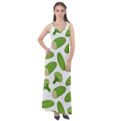 Vegetable Pattern With Composition Broccoli Sleeveless Velour Maxi Dress by pakminggu