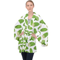 Vegetable Pattern With Composition Broccoli Long Sleeve Velvet Kimono  by pakminggu