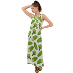 Vegetable Pattern With Composition Broccoli V-neck Chiffon Maxi Dress by pakminggu