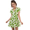 Vegetable Pattern With Composition Broccoli Flutter Sleeve Wrap Dress View1