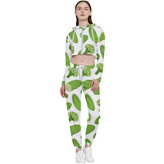 Vegetable Pattern With Composition Broccoli Cropped Zip Up Lounge Set by pakminggu