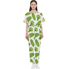 Vegetable Pattern With Composition Broccoli Batwing Lightweight Chiffon Jumpsuit by pakminggu