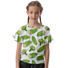 Vegetable Pattern With Composition Broccoli Kids  Cut Out Flutter Sleeves by pakminggu