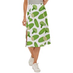 Vegetable Pattern With Composition Broccoli Midi Panel Skirt by pakminggu