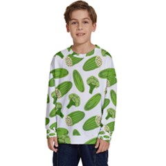 Vegetable Pattern With Composition Broccoli Kids  Crewneck Sweatshirt by pakminggu