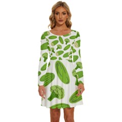 Vegetable Pattern With Composition Broccoli Long Sleeve Wide Neck Velvet Dress by pakminggu