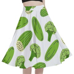 Vegetable Pattern With Composition Broccoli A-line Full Circle Midi Skirt With Pocket by pakminggu