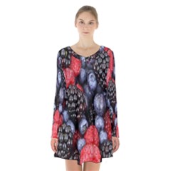 Berries-01 Long Sleeve Velvet V-neck Dress by nateshop