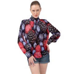 Berries-01 High Neck Long Sleeve Chiffon Top by nateshop