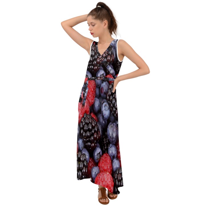 Berries-01 V-Neck Chiffon Maxi Dress